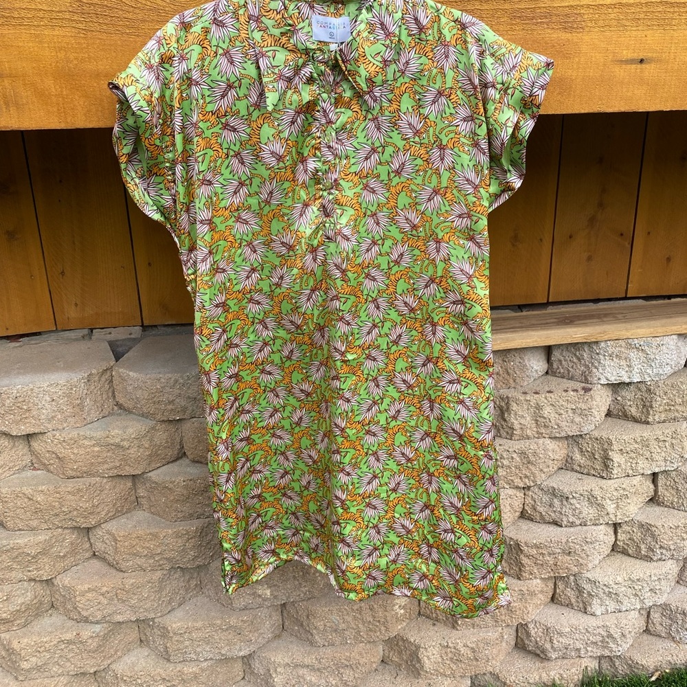 NWT-Size L-Compania Fantastica Green Palm Leaf Style of the Tiger Shirt Dress - Picture 13 of 13